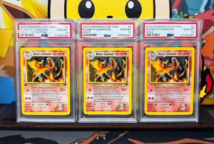 Rare Pokémon cards on display